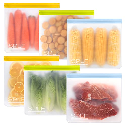 SPLF 6 Pack Reusable Gallon Freezer Bags Dishwasher Safe, BPA Free 1 gallon Leakproof Silicone and...