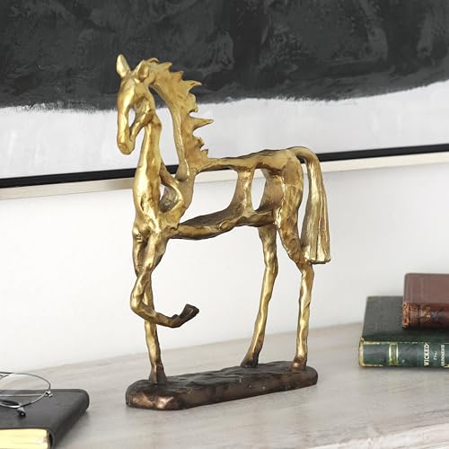 Escultura Decorativa de Caballo Dorado de Polystone 11"x3"x13" miniatura 5
