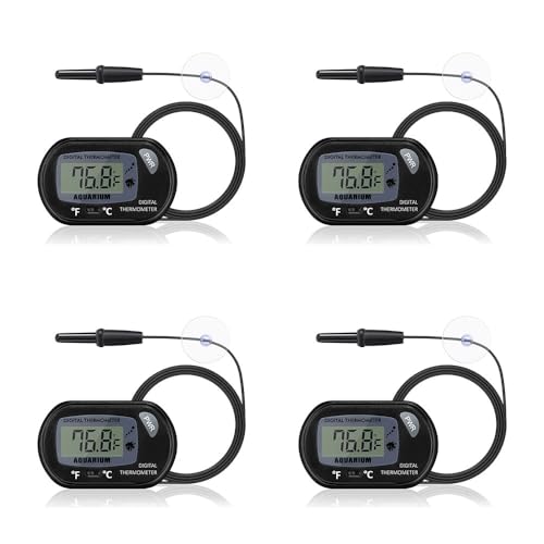 DaToo Aquarium Thermometer with Large LCD Display Fahrenheit/Celsius(℉/℃) Fish Tank Thermometer for Aquarium Reptile Terrarium Digital Water Thermometer with Suction Cup(4 Pack)