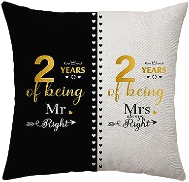 2 Years of Marriage Gifts for Husband Wife Best Wedding Gifts for Couples Unique Mr and Mrs Pillow Case 2nd Anniversary Wedding Gift Marriage Keepsake Decoration (2nd) image 3