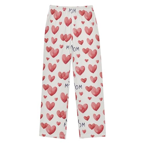 Yuiboo Mom Heart Pajama Lounge Pants Soft Sweatpants Indoor With 2 Pockets 11-12Y