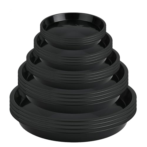 Furuising 20Pcs Plant Pot Saucers 12/14/16/18/22cm Plant Saucers for Pots Plastic Drip Trays Circular with 21Pcs Colorful Labels for Home Balcony Garden Flowers and Plants