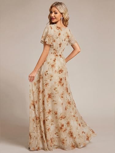 Image of Ever-Pretty Women's Spring Elegant Round Neck Short Sleeve Chiffon Empire Waist Floor Length Formal Dresses Bridesmaid Dress