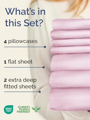 Image of Extra Deep Split King Sheet Set - 7 Piece Breathable and Cooling Sheets - Hotel Luxury Bedding for Women, Men, Kids & Teens - Easy Secure Fit - Soft & Wrinkle Free - Extra Deep Pockets - Light Pink
