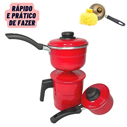 Cuscuzeiro Individual Com 2 Conchas Prático Porção Única Serve 1 ou 2 Pessoas (Vermelho)
