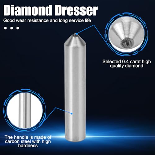 Diamant Abrichter, 10mm Dia Diamant Schleifscheiben Abrichter Runde Schaft Diamant Dresser, 10mm x 48mm 0.4 Karat Einpunkt-Abrichtwerkzeug Diamant Abrichtstift Diamant Schleifscheibe Stein Kommode