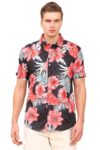 Image of Mens Printed Casual Shirts Short Sleeves Button Down Tropical Shirts