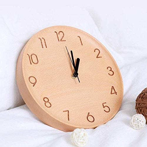 Htllt Practical Wall Pendant Wall Clocks Battery Operated Non Ticking 12 Inch Personalized Silent Bedroom Living Room Decoration Solid Wood(Beech) #TOP1