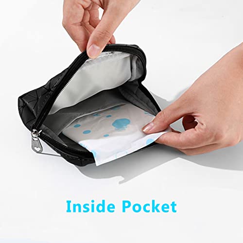 OWTING Sanitary Napkin Storage Bag,Menstrual Cup Pouch,Girls Travel Geometric Stitching Small Makeup Sanitary Pads Organizer,Small,Portable,Large Capacity (Black)1