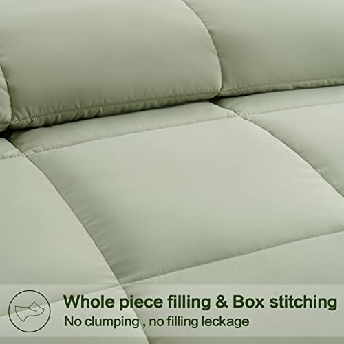 EASELAND Full Size Down Alternative Comforter - Quilted Duvet Insert for All Seasons, Soft Lightweight with Corner Tabs, Summer Winter Warm Bedding, Sage Green 82×86 Inches
