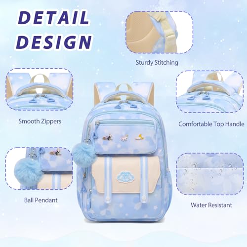 Cute Girls Backpack - Stylish School Bag for Students Versatile Chic and Splash-Proof with Multiple Pockets（17inch Set Blue）4