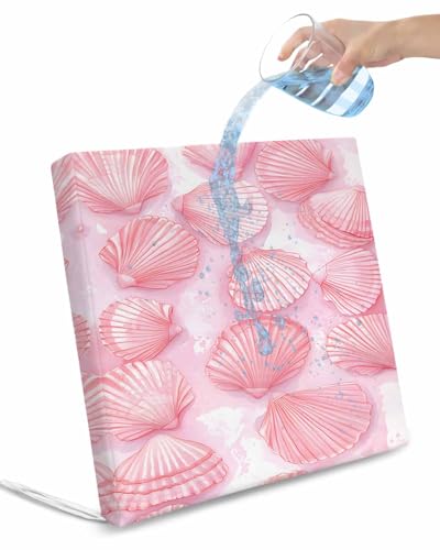 2 Pack Pink Coastal Waterproof Cushion Covers with Ties, Outdoor Patio Chaise Lounge Chair Seat Cushion Slip Covers Replacement(Only Cover) Summer Shell Beach Nautical Seaside 24