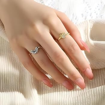 DALAETUS Hemelse Zon en Maan Ring Set, Verstelbare Vrouwen Sieraden, Shining Together Overlay Met Diamant Set Open Ontwerp, Cadeau voor Vrouwen Meisjes