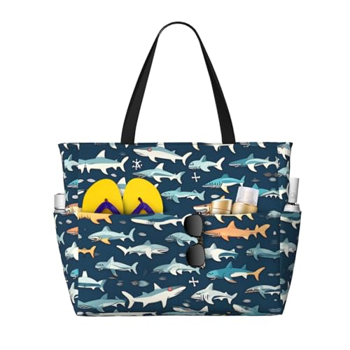 Sac à bandoulière imperméable Sharks noir avec imprimé nautique, taille unique pour le voyage