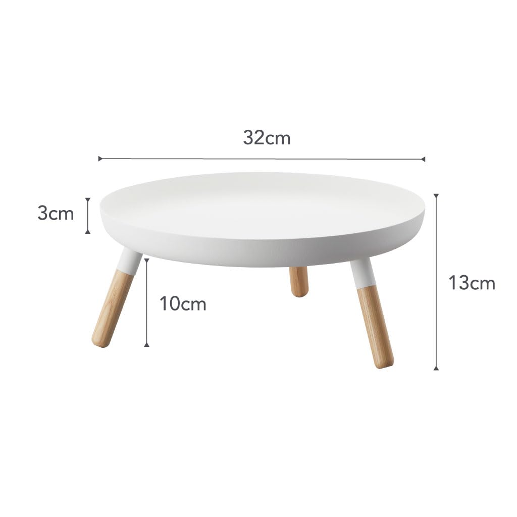YAMAZAKI 5564 Plain Tray with Legs, White, Steel/Wood, 32 x 32 x 13 cm