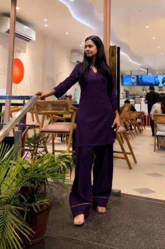 Image of Women's Rayon Farshi Salwar Suit with Palazzo Set 3 /4 Sleeves Plain Kurti for Women and Girls