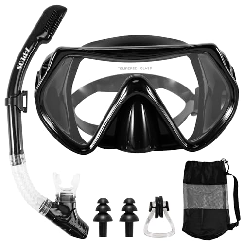 APLOS Juego de esnórquel para Adultos, con Gafas de Buceo y esnórquel seco, antivaho, antifugas, máscara de esnórquel de Cristal Templado, para esnórquel, natación y Buceo de Hierro