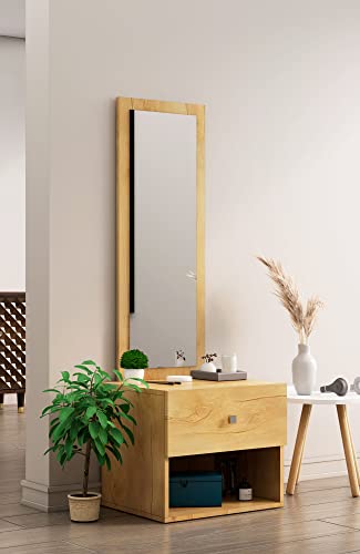 Image of Bniture Wooden Dressing Table for Bedroom with 1 Drawer, Mirror and Huge Storage Space | Long Dresser Vanity Table with Mirror (42D x 60W x 180H CM) (Giant Wood, HXDR105)