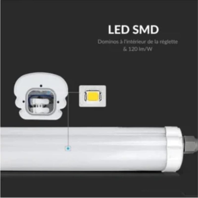 SILAMP Pack de 12 – Regleta LED impermeable 150 cm 48 W IP65 120 lm/W interconectable – Blanco frío 6000 K – 8000 K