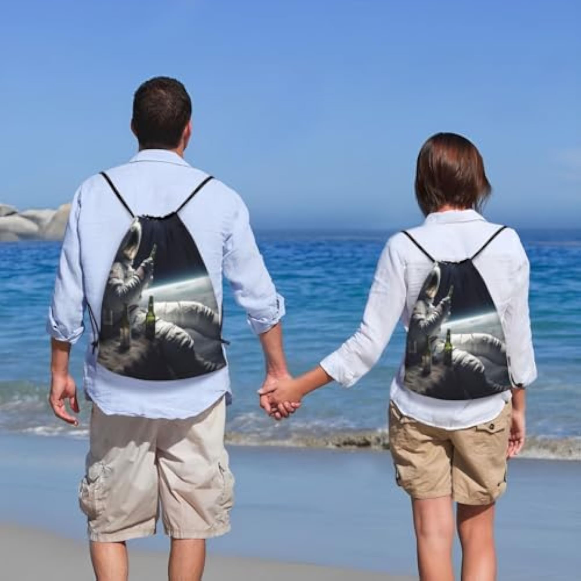 Women's Lightweight Drawstring Gym Bag, Astronaut with Beer Soccer Backpack