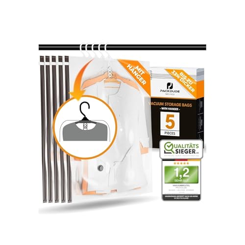 PACKDUDE Hängende Vakuumbeutel für Kleidung (mit Haken) I 5 STÜCK I Größe XL: 100x70cm I Große Vakuumierbeutel für Jacke, Mantel & Co I Hanging Vacuum Bags for Clothing I Vakuumbeutel zum Aufhängen PACKDUDE Hängende Vakuumbeutel für Kleidung (mit Haken) I 5 STÜCK I Größe XL: 100x70cm I Große Vakuumierbeutel für Jacke, Mantel & Co I Hanging Vacuum Bags for Clothing I Vakuumbeutel zum Aufhängen