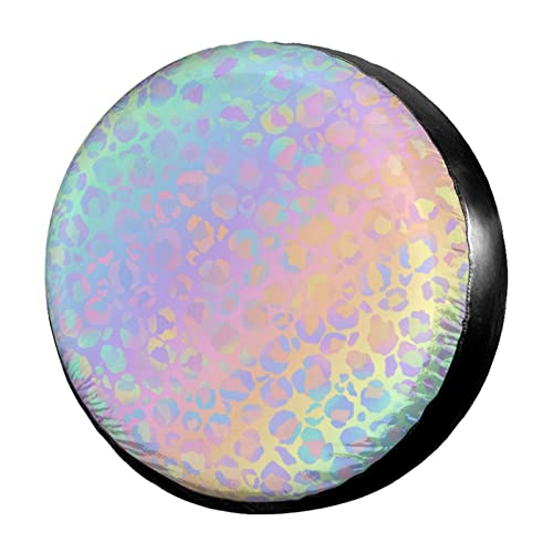 Dujiea Holographic Leopard Print Spare Tire Cover, Universal Wheel Tire Cover, Dust-Proof Tire Protectors for Trailer Rv Van SUV Truck Camper and Many Vehicle 14 15 16 17 Inch