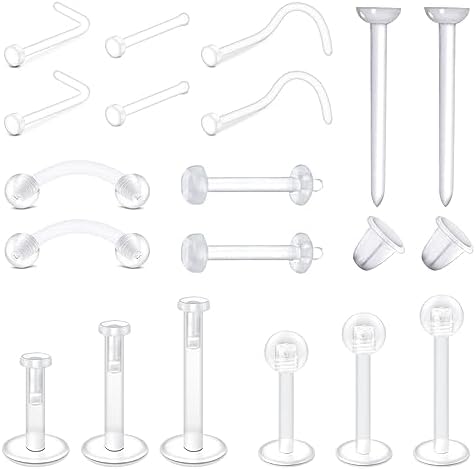 LAURITAMI Clear Piercing Retainers Lip Nose Plastic Earrings Studs Transparent Invisible Eyebrow Horseshoe Ring