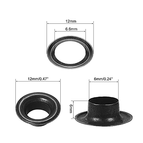 Uxcell Grommet Tool Kit 100 Sets 1/4" Copper Grommets Eyelets With 3Pcs Install Tools, 6Mm Inside Dia. Black #TOP2