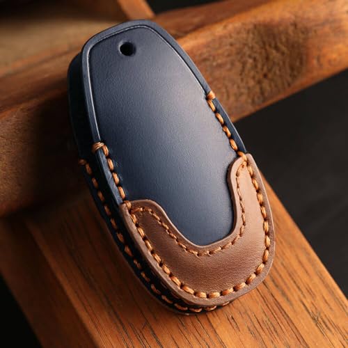 Image of Keyzone Dual Leather Key Cover for Baleno, Ciaz, Ignis, SCross, Vitara Brezza, Urban Cruiser 3 Button smart Key (Blue-Brown)