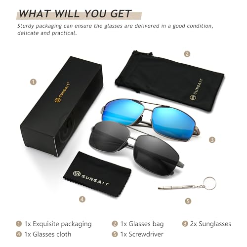 Image of SUNGAIT UV protection Ultra Lightweight Rectangular Polarized Sunglasses