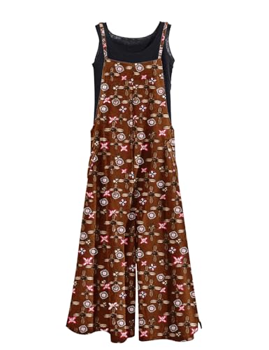 Image of YESNO Women Casual Loose Long Bib Pants Wide Leg Jumpsuits Baggy Cotton Rompers Overalls with Pockets PZZTYP2