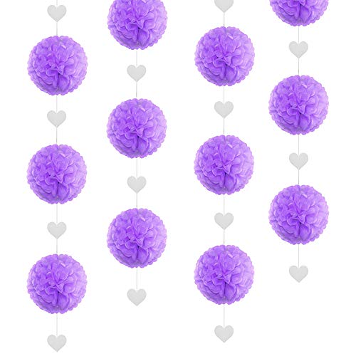 EinsSein 1x Pompons en Papier 3X guirlandes Pendentif cœur 25cm Lilas Boule Papier Boules de Rose Banderole Pompoms Pom poms Porte clefs Decoration Fleurs Anniversaire Table Plan eventail éventail en