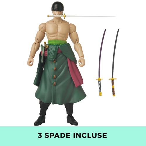 BANDAI - Anime Heroes - One Piece Figure - Lorenor Zorro 17 cm Three Sword Style - Official Licensed One Piece - Movable Manga Figure Zorro 3 Swords - Toy for Children from 4 Years - 37052