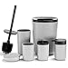 DUFU Juego de Accesorios de Baño 6 Piezas, Juego De Baño Completo, Escobilla para El Inodoro Soporte para Cepillo de Dientes Copa Multifuncional Jabonera Bote de Basura Dispensador de Jabón, Gris