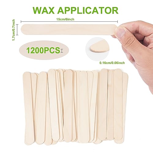 1200 Pieces Large Wooden Wax Sticks, 6-Inch Wood Waxing Sticks Wax Spatulas Applicator, Wood Craft Sticks for Body Hair Removal, Tongue Depressors, Popsicle Sticks