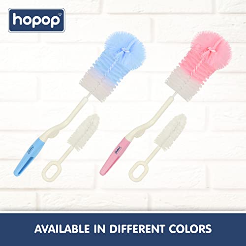 Image of Hopop Bottle Cleaner Brush | Baby Feeding Bottle Cleaning Brush & Nipple Cleaner Brush | 360* Rotating Handle | Easy to Clean Feeding /Water Bottle Corner | BPA Free | Blue