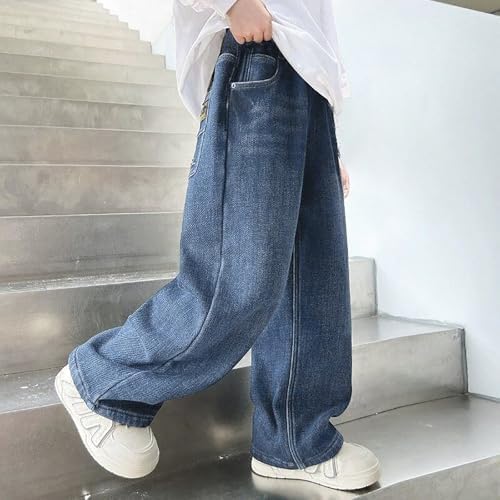 Baggy Jeans Boys Y2k Straight Wide Leg Denim Pants Kids Casual Elastic Waist Loose Trousers (Light Blue, 15-16 Years) — view 6