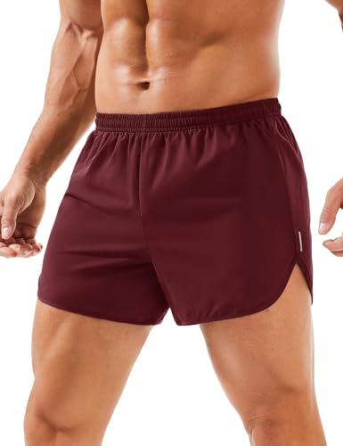 MAGCOMSEN Men's Athletic Sports Shorts Lightweight Breathable Running Gym Training Casual Shorts with Drawstring Waist Wine Red, 32