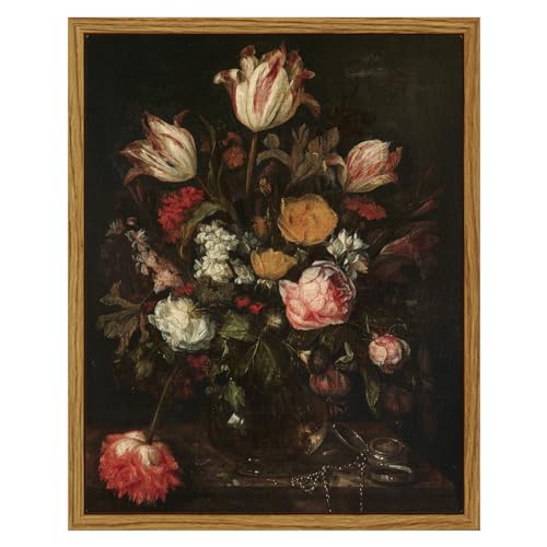 ARPEOTCY Vintage Framed Floral Wall Art Decor, Bathroom Dark Flower