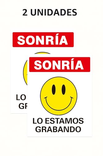 Pegatina Cartel Videovigilancia 12x15cm “¡Sonría, lo estamos grabando!” x 2 unid. Adhesivo Seguridad para Cámaras CCTV, Sticker Disuasorio para Casa, Negocio, Exterior Interior, Sistema de Grabación