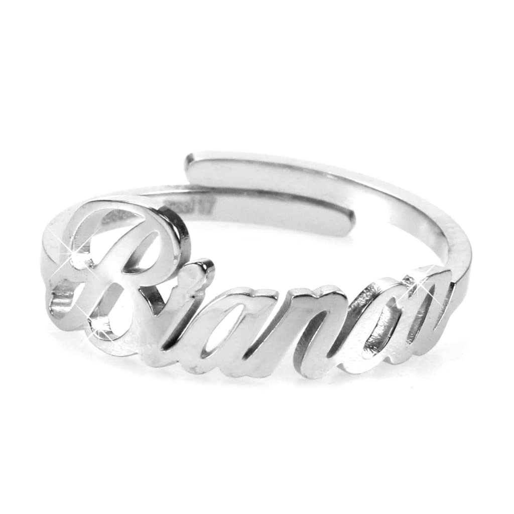 Flowers Anello Donna Con Nome in Acciaio inossidabile, Scritta Nome in Corsivo. Misura regolabile