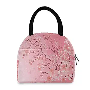 AUUXVA Cherry Blossom Japanese Lunch Bag for Women Cooler Insulated Reusable Tote Bag Portable Lunch Box Bag for Children Girl Adult Office Picnic