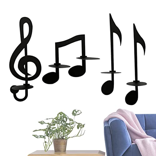 4 portavelas con notas musicales para casa, oficina, aula, candelabro negro en el músico, decoración de pared para fiestas y bodas, portavelas de bolsillo para interiores