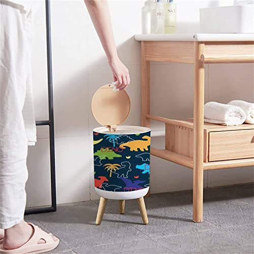 Image of Small Trash Can with Lid Seamless Colorful Dinosaurs Dinosaur Silhouette Round Recycle Bin Press Top Dog Proof Wastebasket for Kitchen Bathroom Bedroom Office 7L /1.8 Gallon
