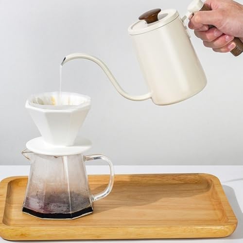 Hervidor de café de cuello de cisne con mango de madera y flujo preciso de 600 ml 3
