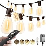 luckystyle 100FT LED Outdoor String Lights with Remote, 35+ 1 Shatterproof Bulbs Waterproof and Dimmable Patio Lights for Porch, Garden, Backyard, Deck, Balcony, 2200K Hanging Lighting
