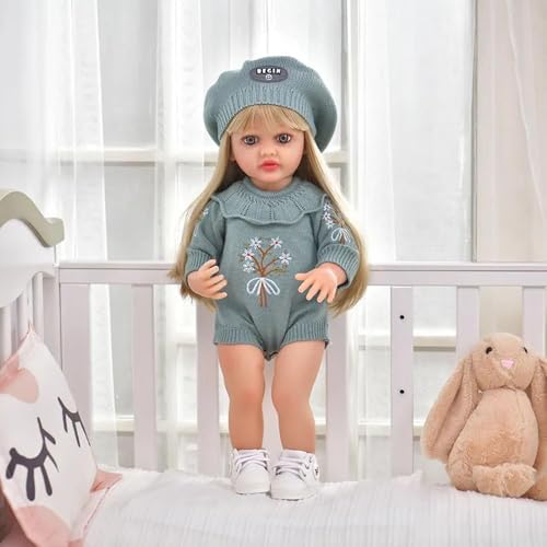 OOTLO Realistic Silicone Body Reborn Baby Doll Big Size,Realistic Looking Reborn Baby Doll with Long Hairs,Cloth, Feeding Toy,Size 22inch (Multi Colour)
