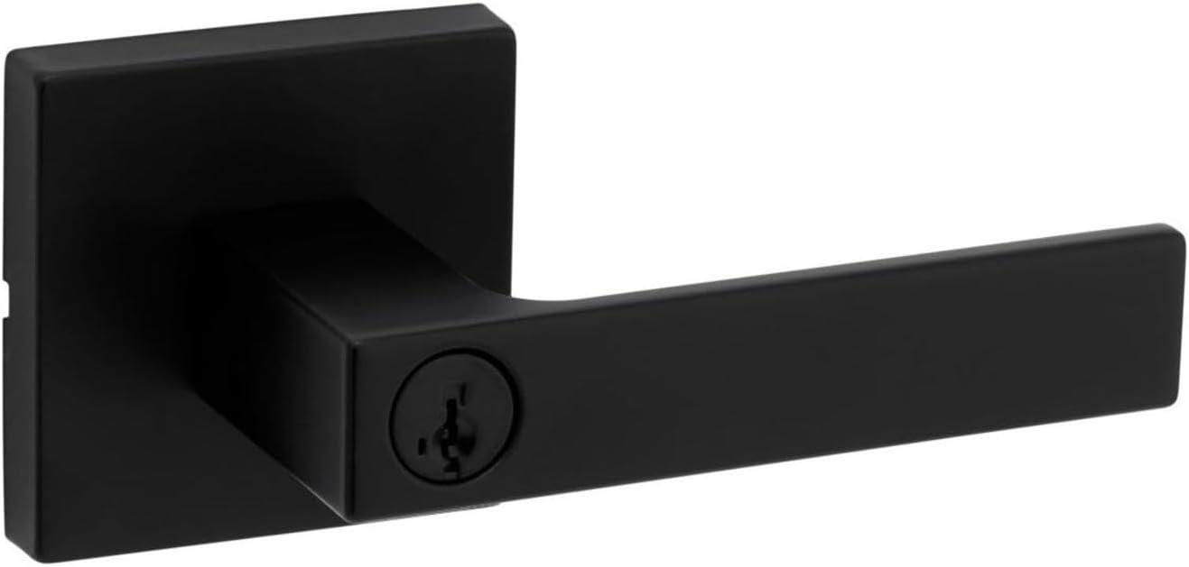 Kwikset CP740SALSQT-S Singapore Clear Pack Single Cylinder Keyed Entry Door Lever Set with Square Rose and SmartKey - Matte Black