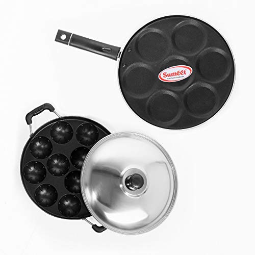 Image of Sumeet Aluminium 7-Pieces Multi Snack Maker and 12-Piece Stainless Steel Grill Appam Patra (Silver)