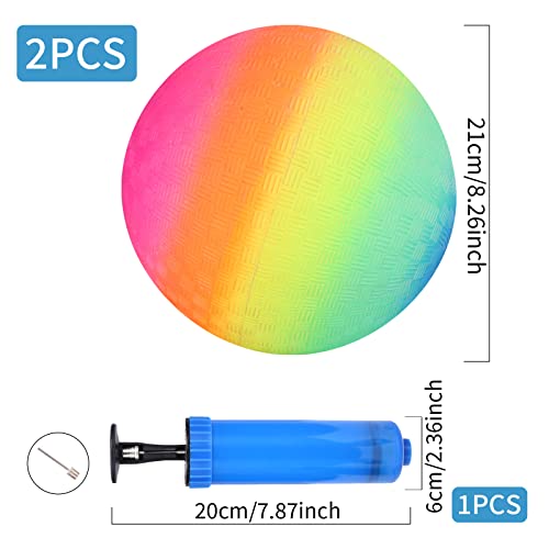 2 Stück Bouncy Kickball, PVC Regenbogen Ball, Fußball Softball, Durable Bouncy Ball, Strandball mit Pumpe, Basketball Flap Ball mit Pumpe, Sportbälle, Kinder Spielball für Indoor Outdoor